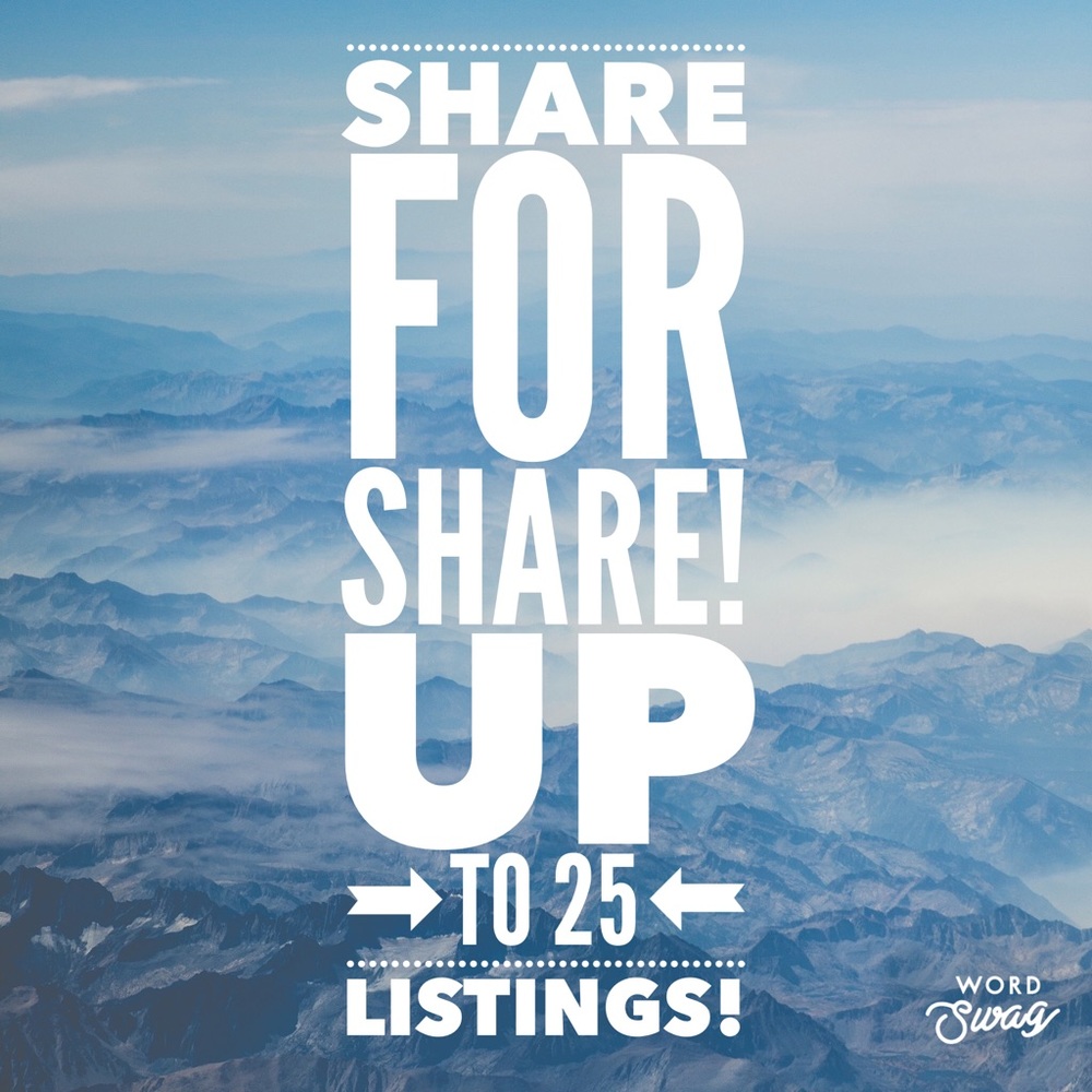 Shares for Shares! Up to 25 Listings!